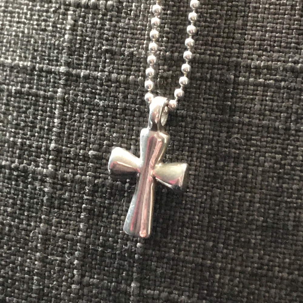 Solid sterling silver cross on beaded chain